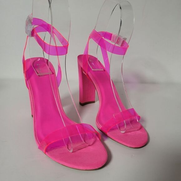 Qupid neon fuschia transparent ankle-strap sandal - Picture 4 of 13